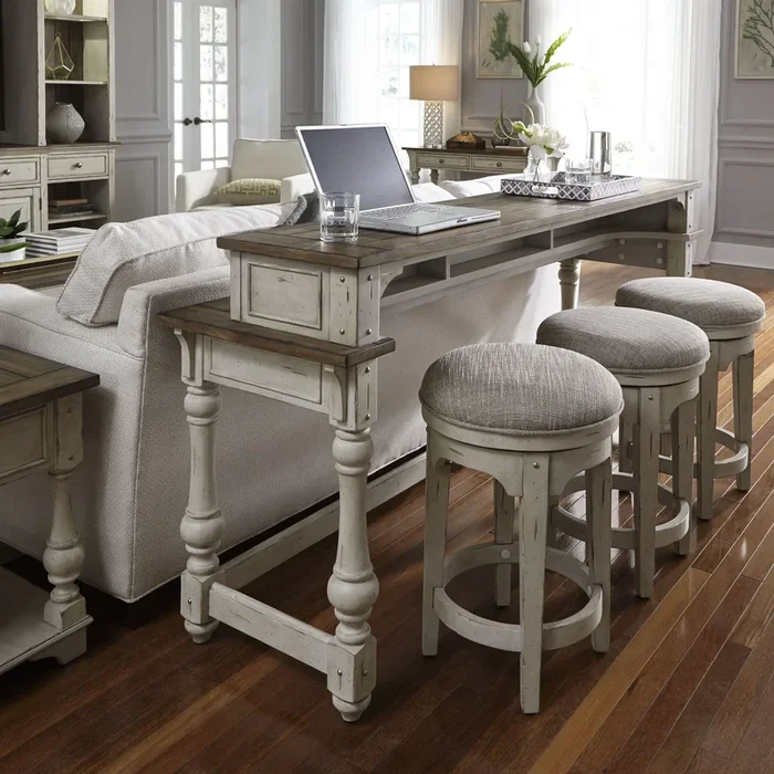 Morgan Creek – 4 Piece Console Set (1 Console 3 Stools) – White