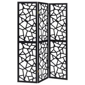 Nailan 3-panel Room Divider Folding Screen Black Open Mosaic