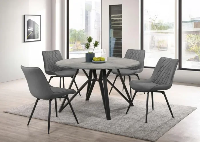 Neil – 5 Piece Round Dining Table Set Concrete – Gunmetal