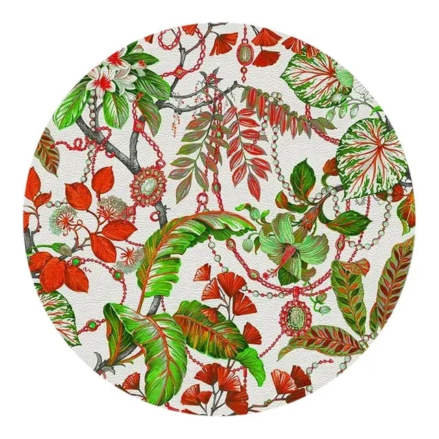 Nicolette Mayer Plumeria Red 16″ Round Pebble Placemats, Set of 4