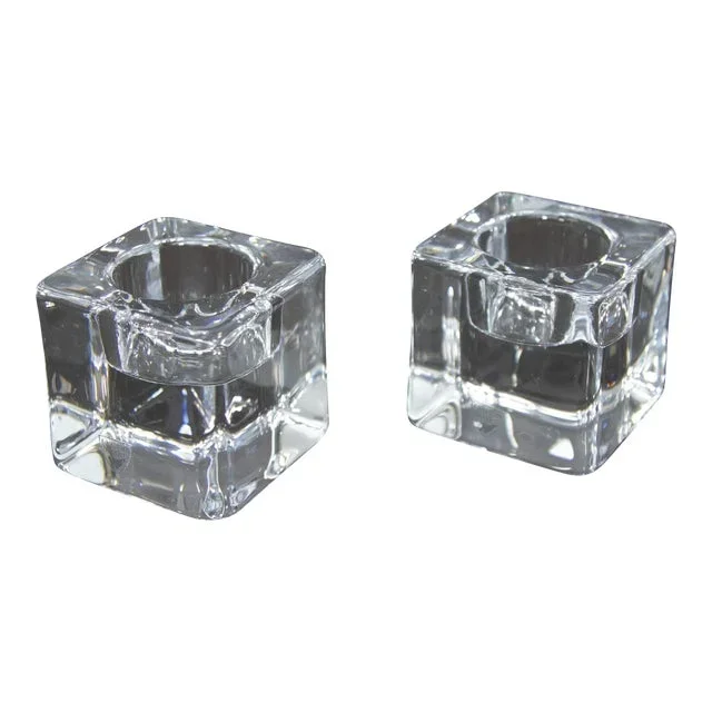 Orrefors Sweden Crystal Glass Ice Cube Candle Holder by Goran Warff 1980