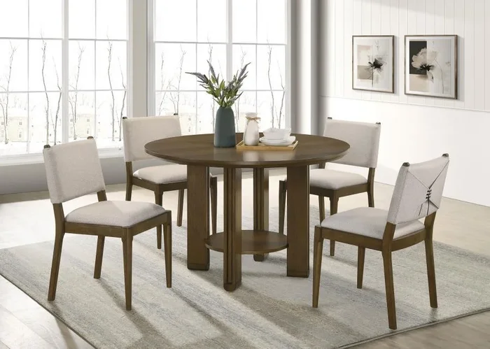 Ottowa – 5 Piece Round Wood Dining Room Table Set – Brown