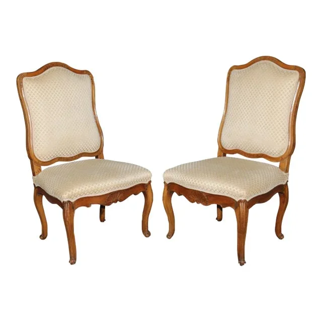 Pair of Antique 1790s Era French Carved Oak Period Louis XV Side Chairs