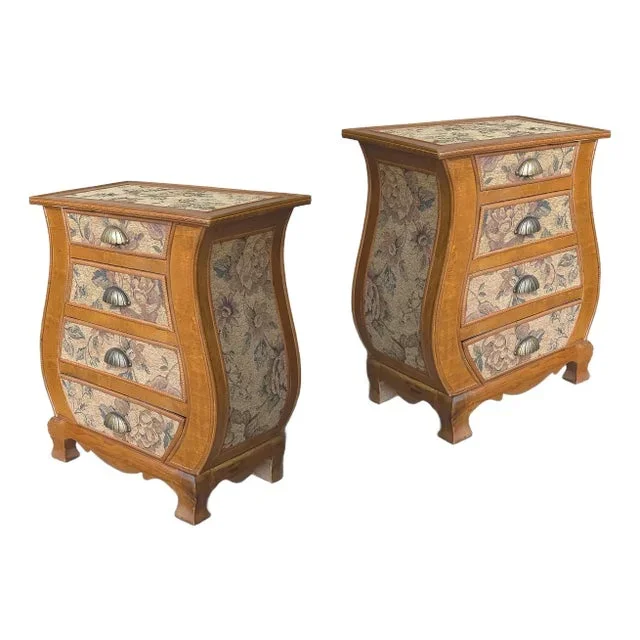 Pair of Antique French European Tapestry Nightstands