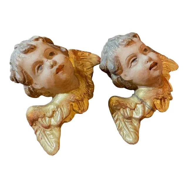 Pair of Antique Italian Cherub Putti Heads