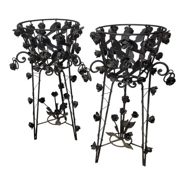 Pair of Early 20th Century French Wrought Iron Jardinières or Plant Stands