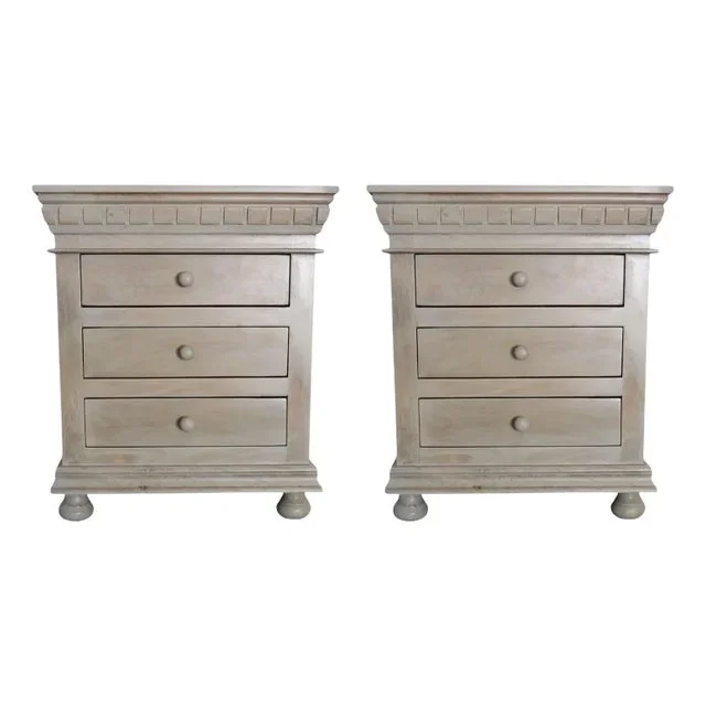 Pair of French Country 3-Drawer Nightstands