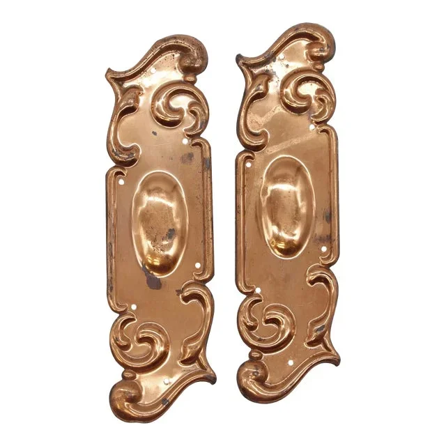 Pair of Mid 20th Century Copper Plated Brass Art Nouveau Door Push Plates