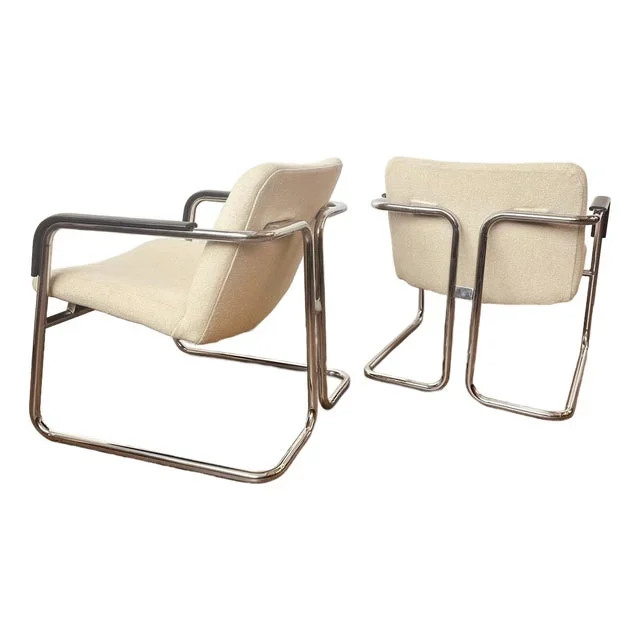 Pair of Mid Century Tubular Chrome Client Chairs