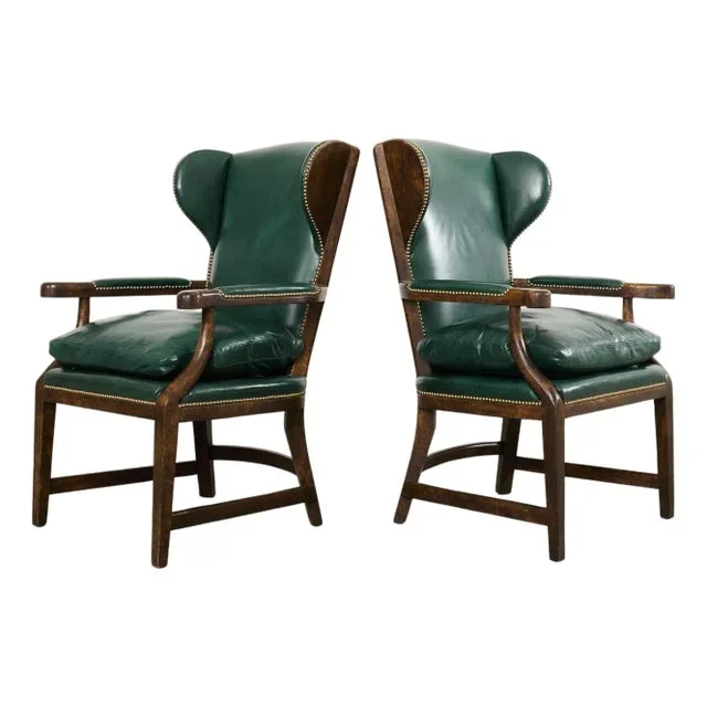 Pair of Minton-Spidell English Regency Leather Wing Barber’s Chairs