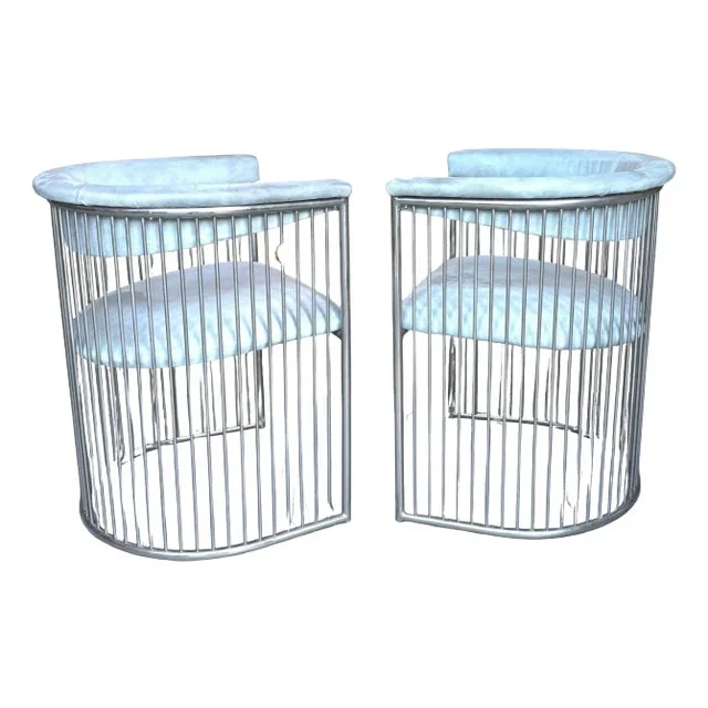 Pair of Warren Platner style Steel Barrel Back Chairs, C. 1980s
