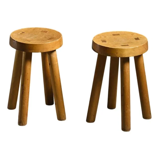 Pine Stools by Charlotte Perriand for Les Arcs, 1960s, Set of 2