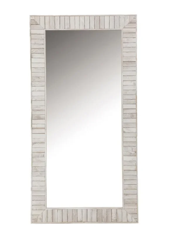Pino Wood Framed Floor Mirror – White Full-Length Rectangular Design for Entryway, Bedroom, Bathroom or Coastal Cottage with Rustic Vintage Charm