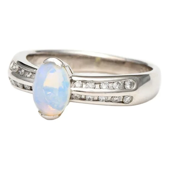 Platinum Crystal Opal(0.81) & Diamond(0.10) Ring, size 5.5