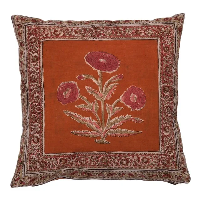 Poppy-Bluebell Reversible Pillow Case – Rust, 16″ x 16″