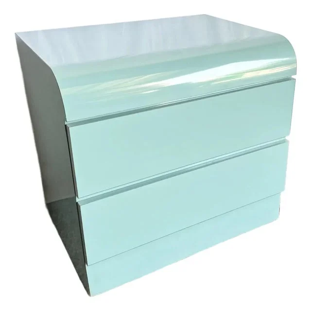 Postmodern Aqua Blue Lacquer Laminate Waterfall Nightstand