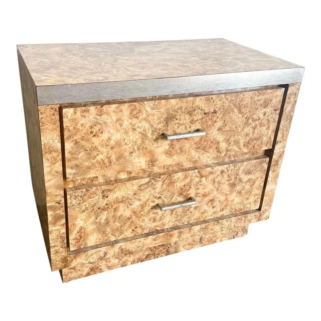 Postmodern Cubic Burl Wood Laminate Nightstand/End Table