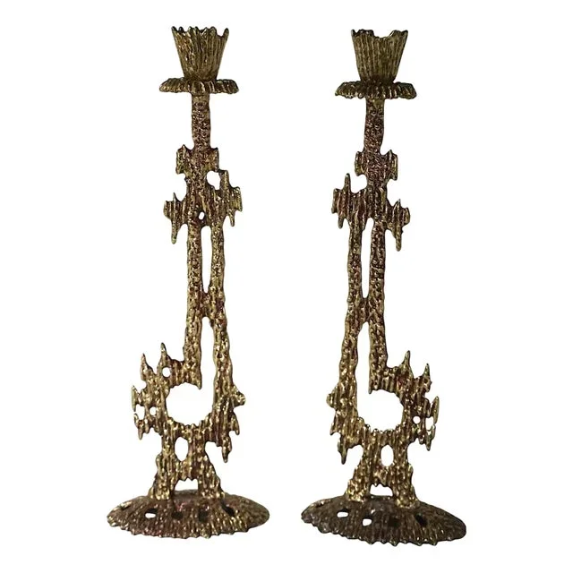 Pr. Brutalist Judaica Shabbat Candlesticks by Wainberg C. 1960’s