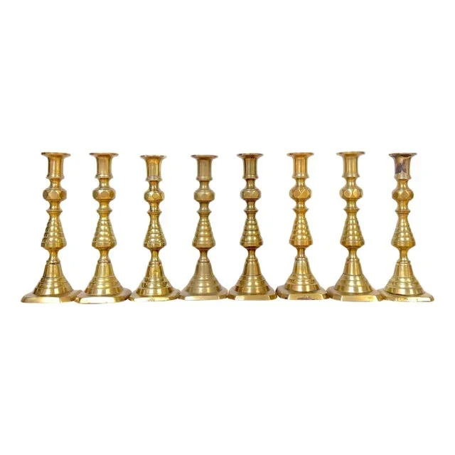 Rare Set of Four Pair 19th C English Brass Sculptural Beehive Candlesticks