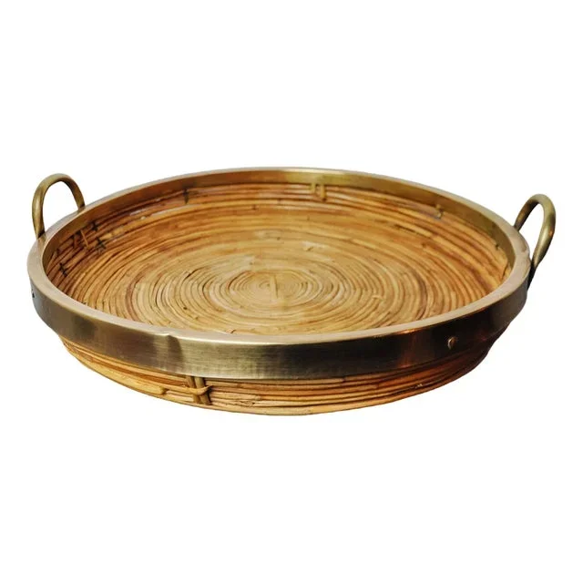 Rattan and Brass Basket, Italy, 1970s