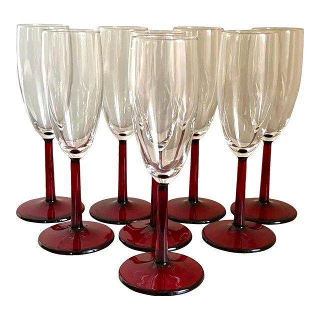 Red Stemmed Champagne Glasses- Set of 8