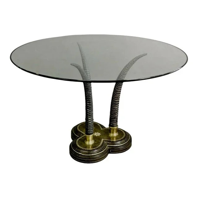 Regency Style Maitland-Smith Bronze & Leather Faux Horn Center / Side Table