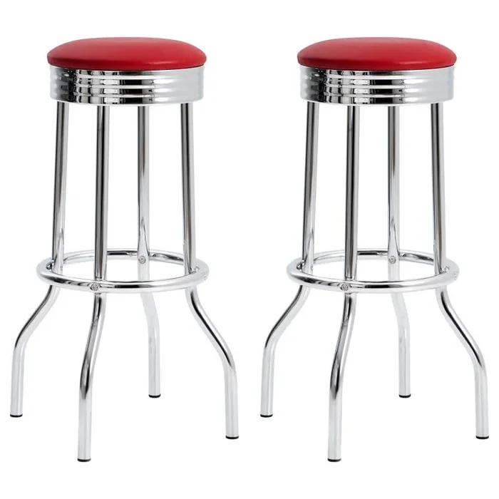 Retro – Upholstered Metal Swivel Bar Stool (Set of 2)