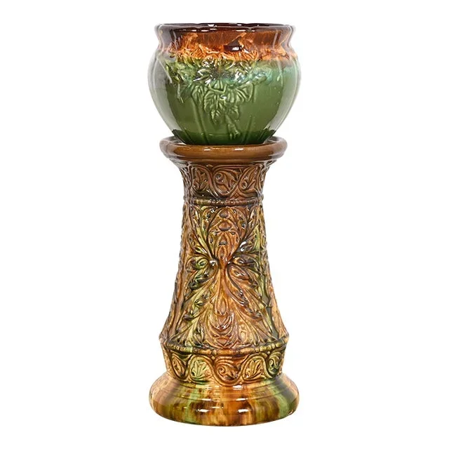 Roseville Pottery Glazed Ceramic Jardiniere With Pedestal Stand, Circa 1940s