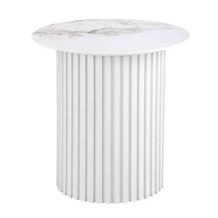 ROWENA Round Sintered Stone End Table White Faux Marble