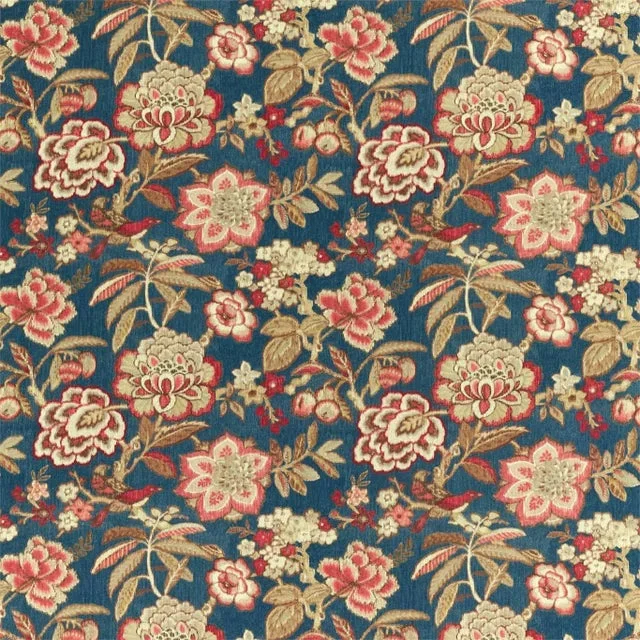 Sanderson Indra Flower Fabric in Indigo/Cherry