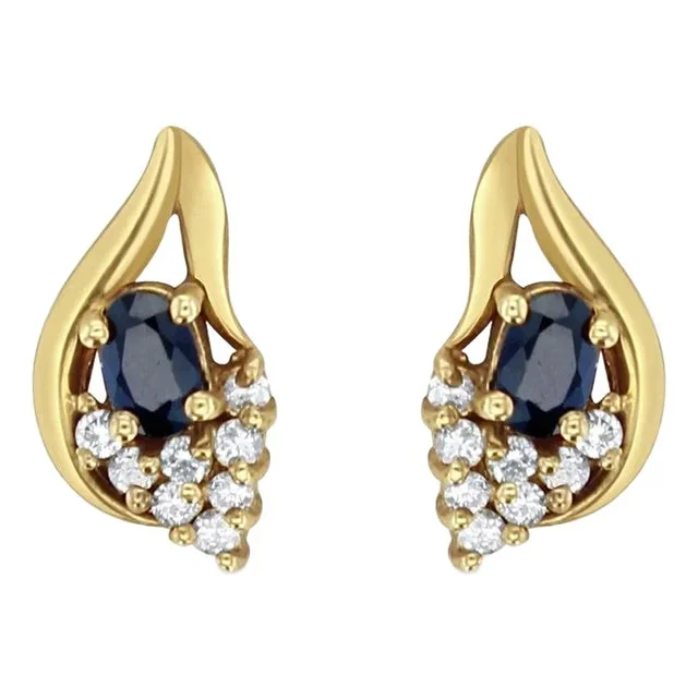 Sapphire & Diamond Earrings 14k Yellow Gold, 2 Pieces