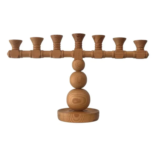 Scandinavian Modernist Pine Candlestick Candelabra, Sweden, 1970s
