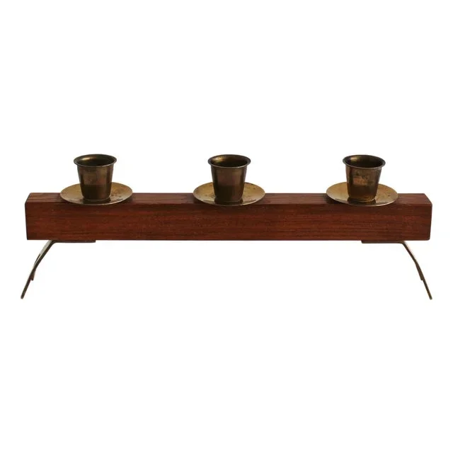 Sculptural Wooden and Brass Candleholder from Uluv, 1960s