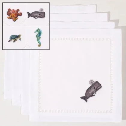 Sea Life Mixed Cocktail Napkin Set by Henry Handwork