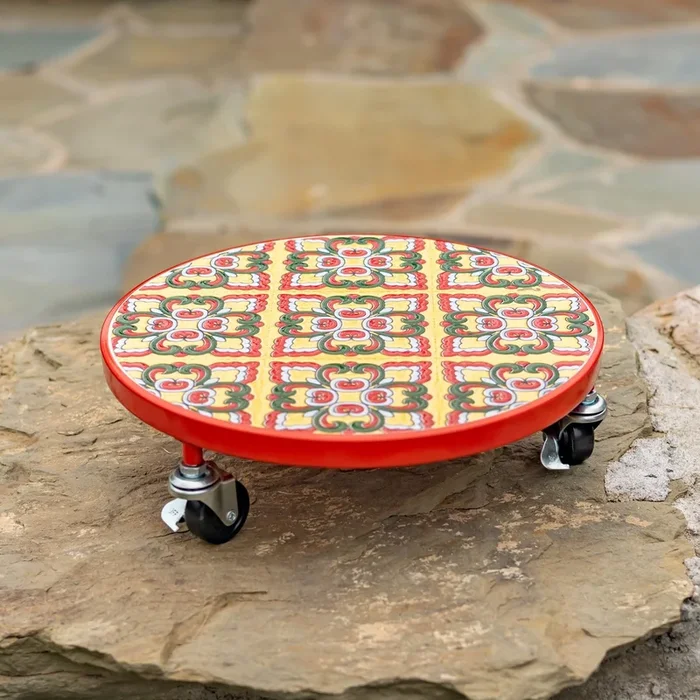 Set Of 2 11.8″ Ceramic Mosaic Tile Plant Trolley’s “Belgrade”