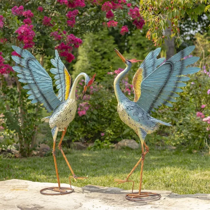 Set of 2 Small Iron Dancing Cranes