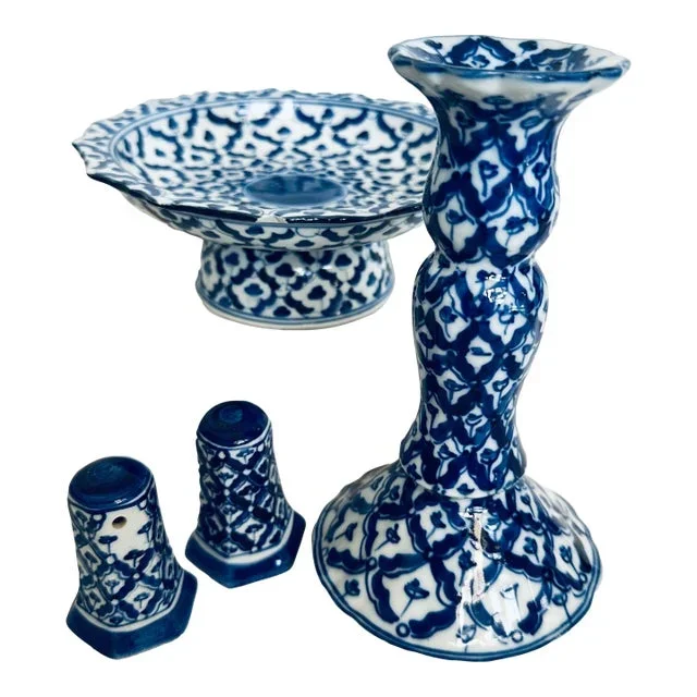 Set of 4 Blue & White Tableware Items