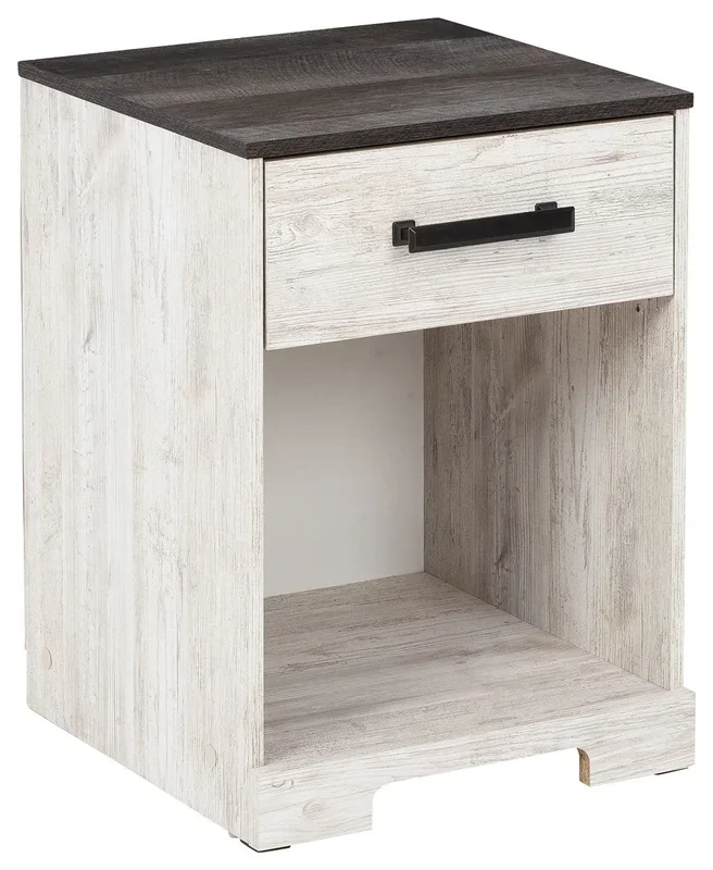 Shawburn – One Drawer Night Stand – Open Cubby – White / Black / Gray