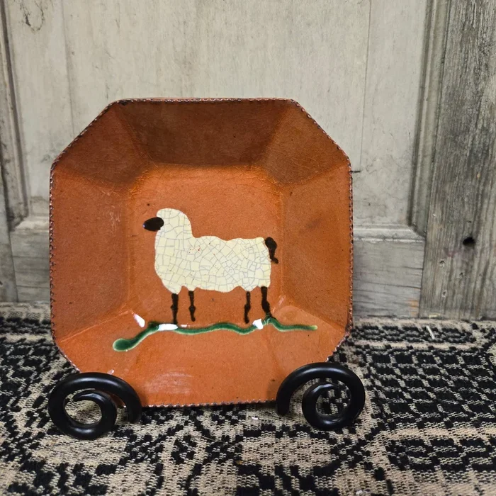 Sheep on Grass Redware Plate