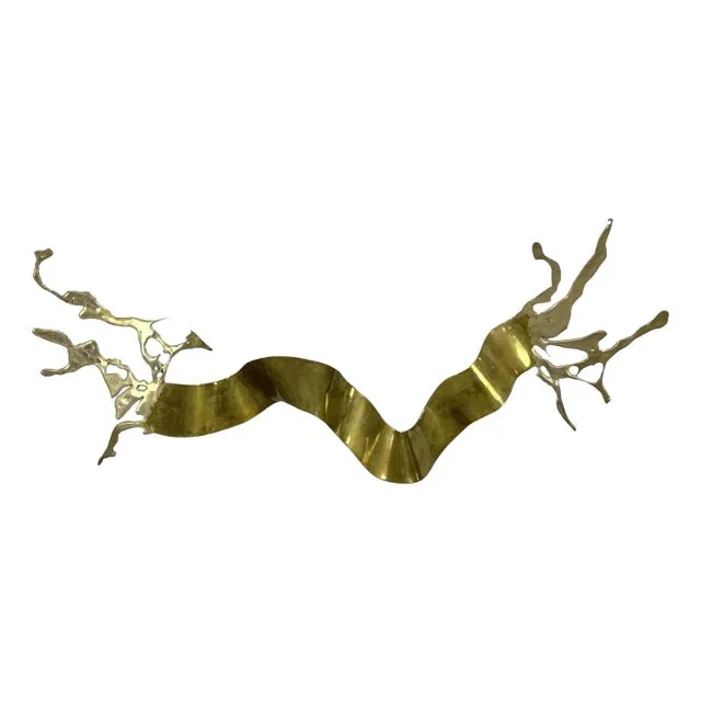 Silas Seandel ‘Ribbon’ Brass Wall Mounted Abstract Sculpture, c 1970, Signed