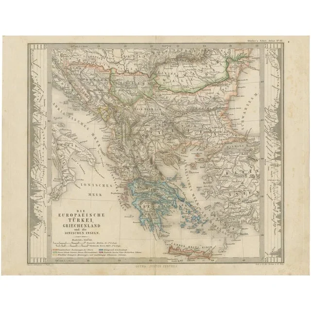 Small Antique Map of the European Turkey, 1860