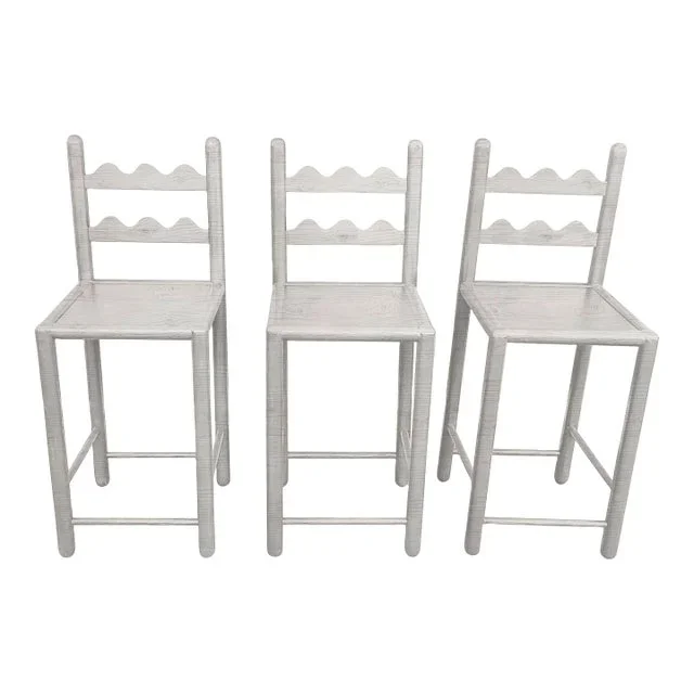 Solid Oak Country French Counter Stools Antique White -Set of 3