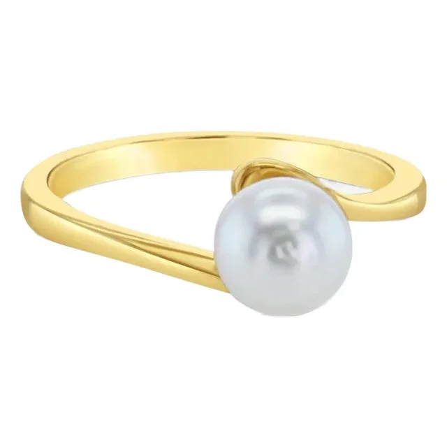 Solitaire Cultured Pearl 14k Yellow Ring, Size 5