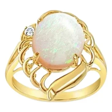 Solitaire Opal Ring 14k Yellow Gold, Size 9