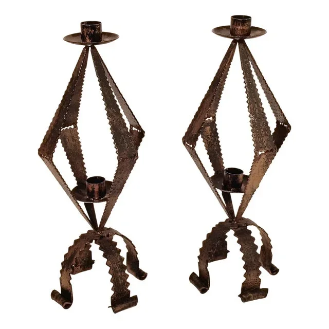 Spanish Sculptural Brutalist Candleholders attributed to Ferroarte, 1950, Set of 2