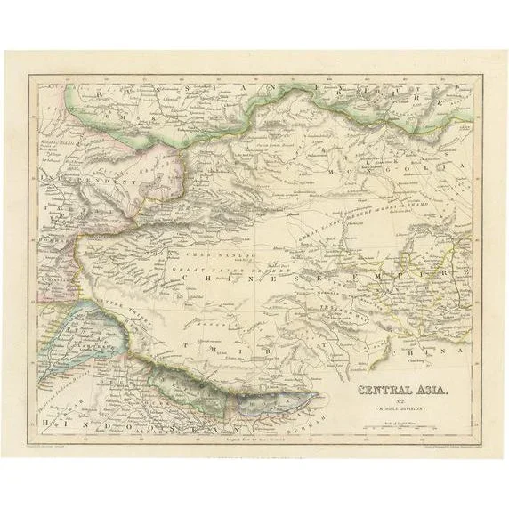 Steel Engraved Map of Central Asia and Chinese Empire, 1843