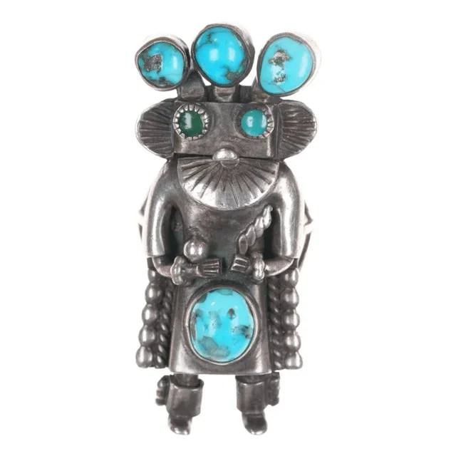 sz8 40’s-50’s Native American silver and turquoise Kachina ring