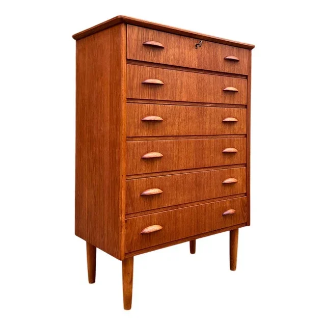 Teak Chest of Drawers with Shell Handles, Denmark