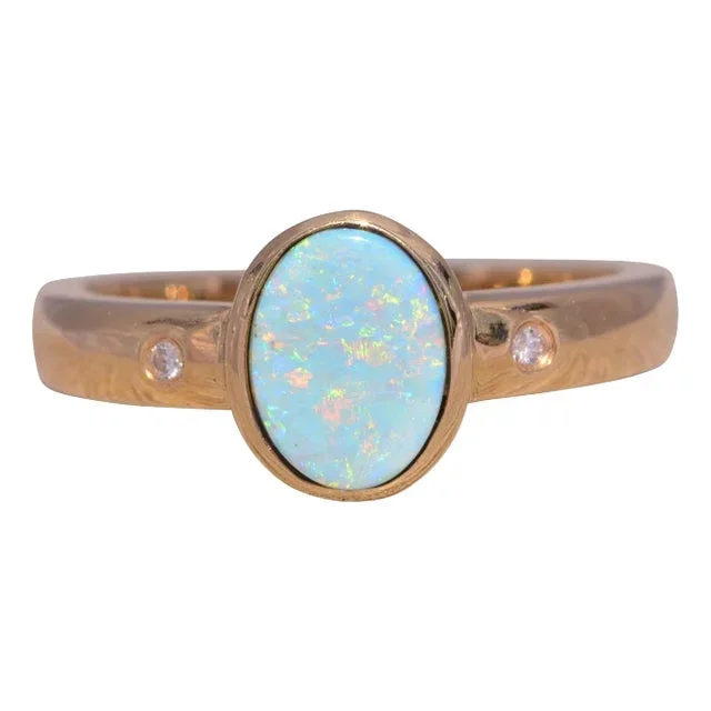 The Backin: Oval Cabochon Australian Opal Bezel Set in Yellow Gold
