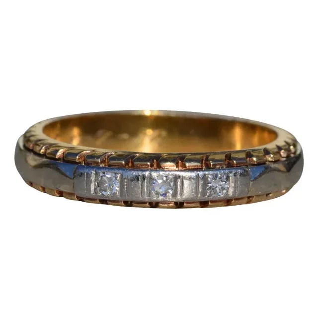 The Cohassett: Gentlemen’s Vintage 14K Two Tone Diamond Wedding Band